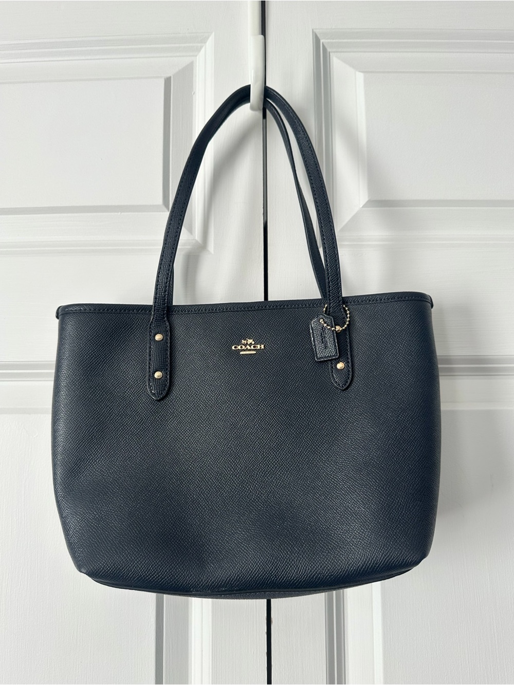 Classic Coach Shoulder Navy Leather Tote Bag
